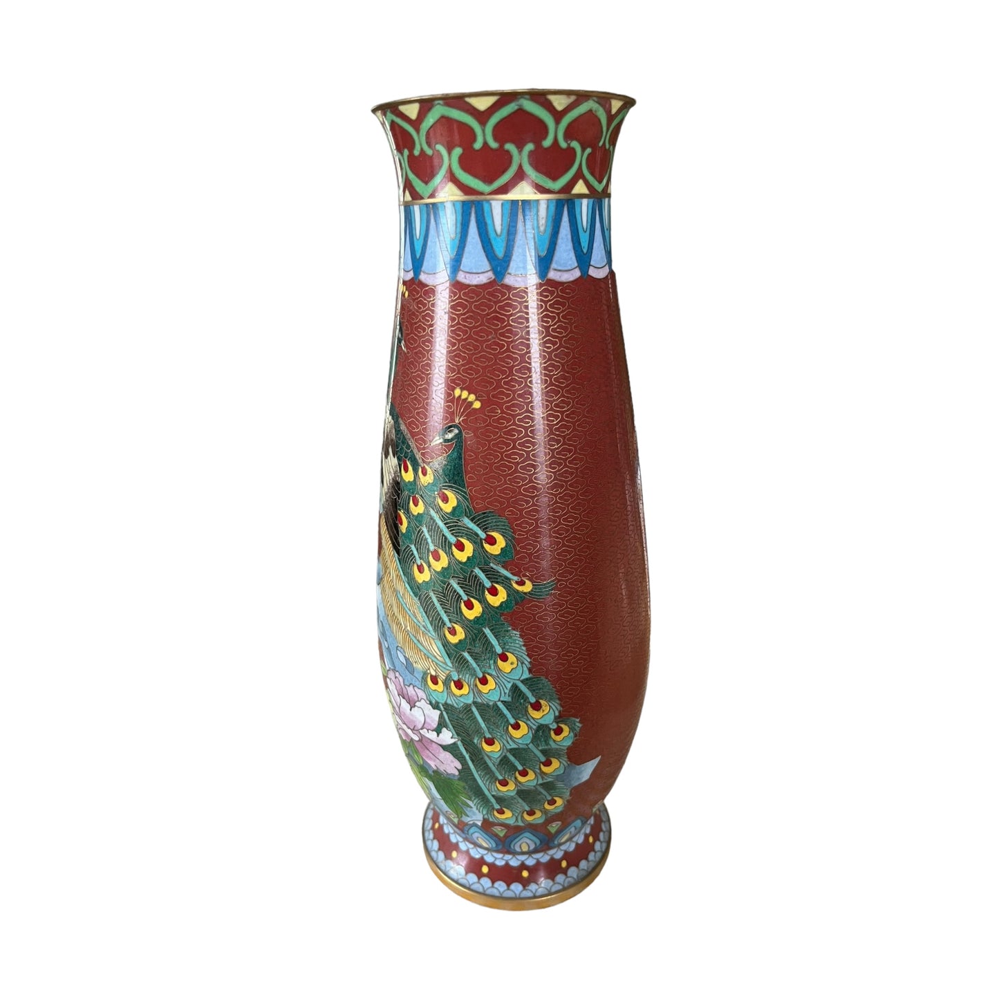 vase chinois cloisonné au paon en bronze XXe