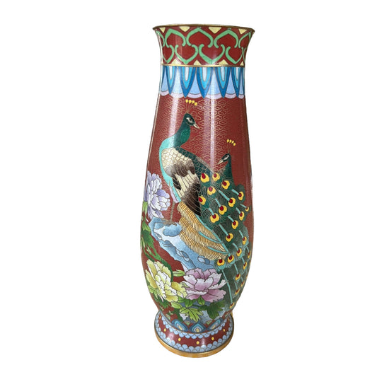 Chinese cloisonné vase with peacock in bronze 20th century