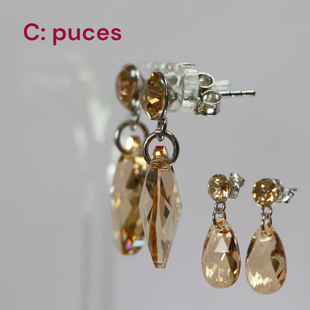 Earrings, Swarovski crystals, golden silver, AB crystal, tears