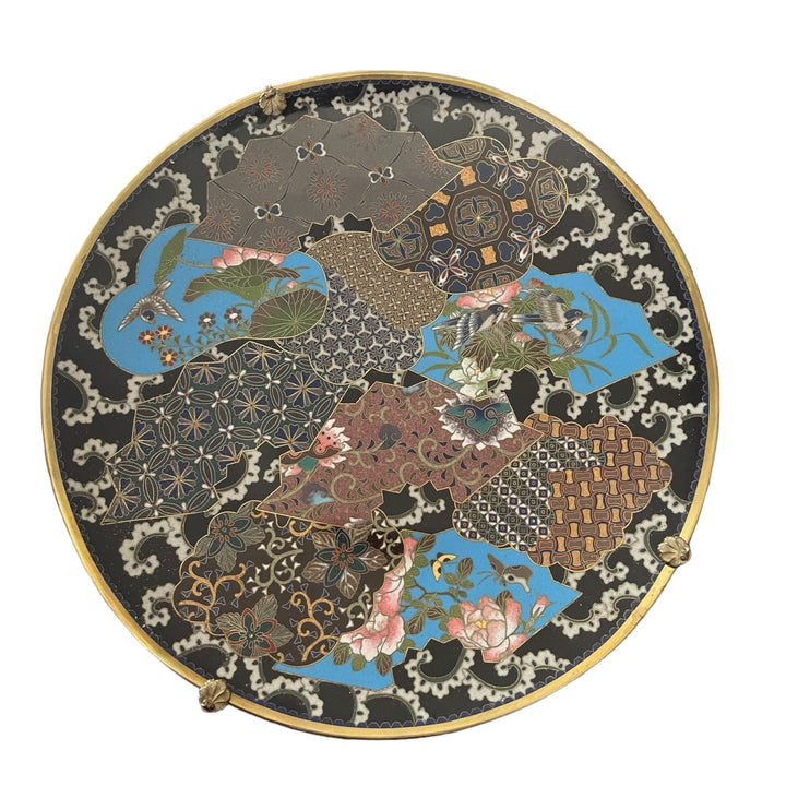 Japanese cloisonné dish birds and butterflies Meiji period circa 1900