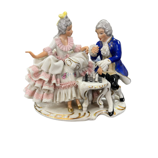 Couple ceramic chess players from Dresden