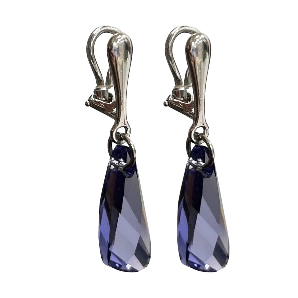 Boucles d'oreilles, cristaux Swarovski, argent doré, bleu clair, WING