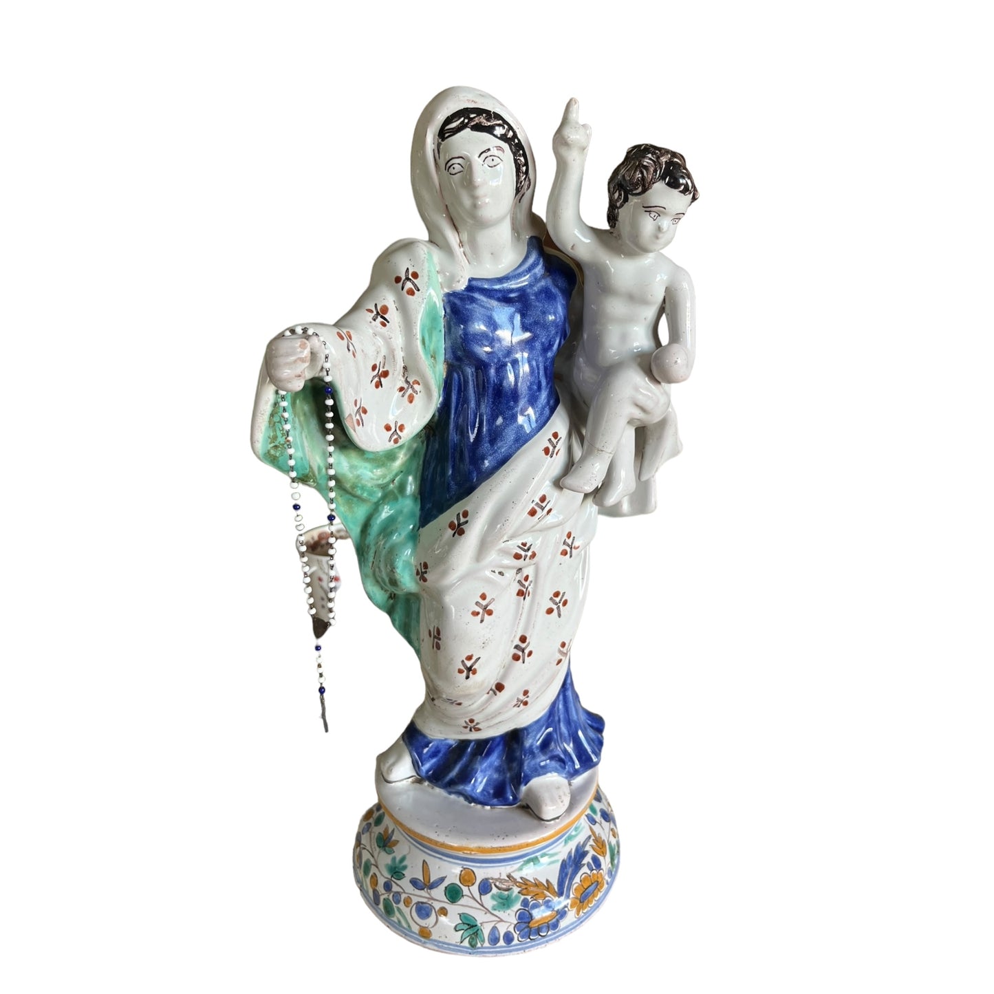 Grande Statue de la vierge à l’enfant faïence de Nevers XIXe