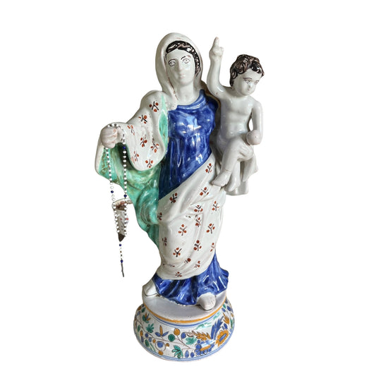 Large Statue of the Virgin and Child earthenware from Nevers 19th century