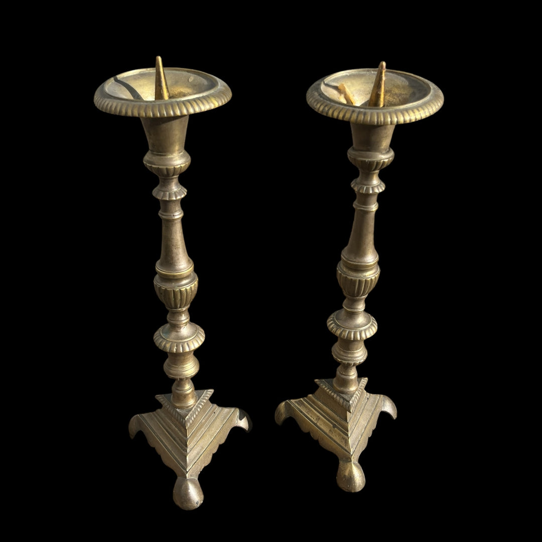 Paire de pique-cierge d’église haute époque 43 cm