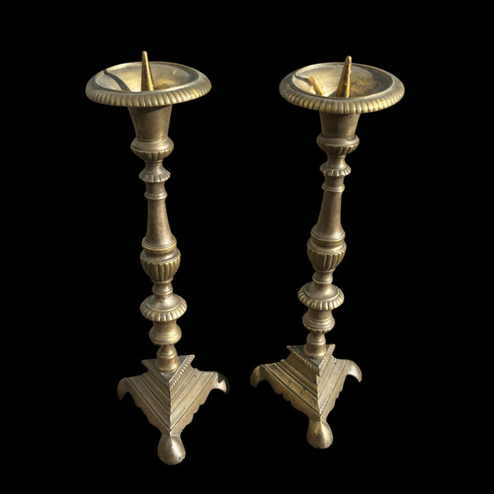 Paire de pique-cierge d’église haute époque 43 cm