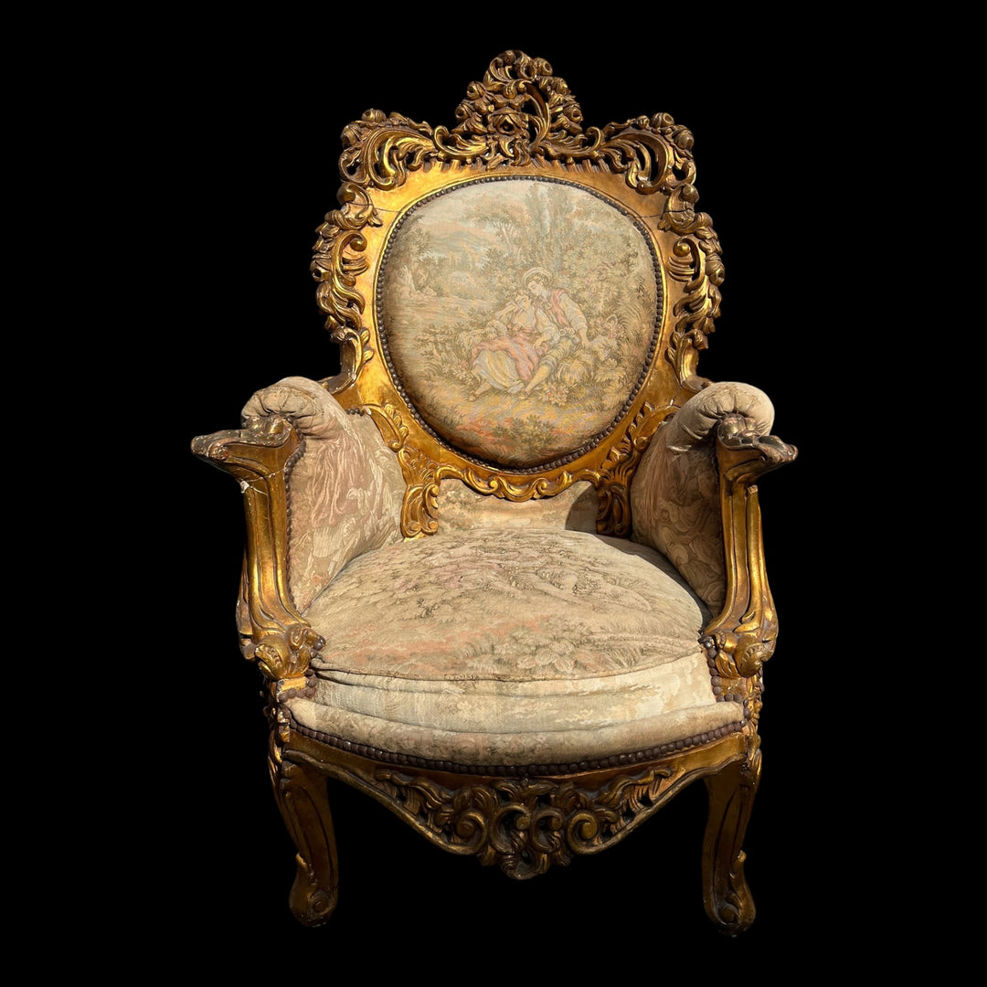 Paire de grandes bergères a oreilles Rococo en bois Allemagne ou Autriche, XIXe siècle