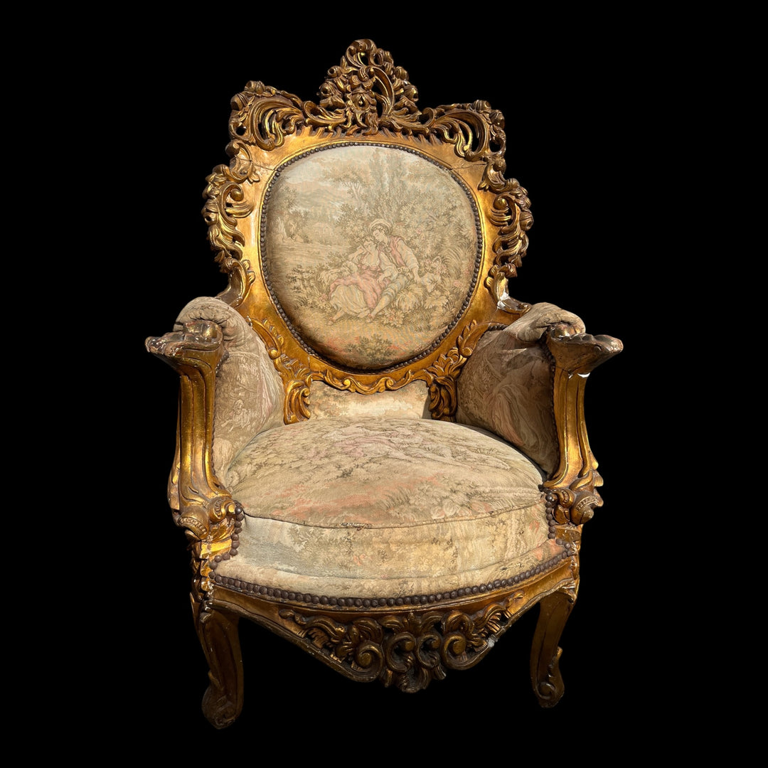 Paire de grandes bergères a oreilles Rococo en bois Allemagne ou Autriche, XIXe siècle
