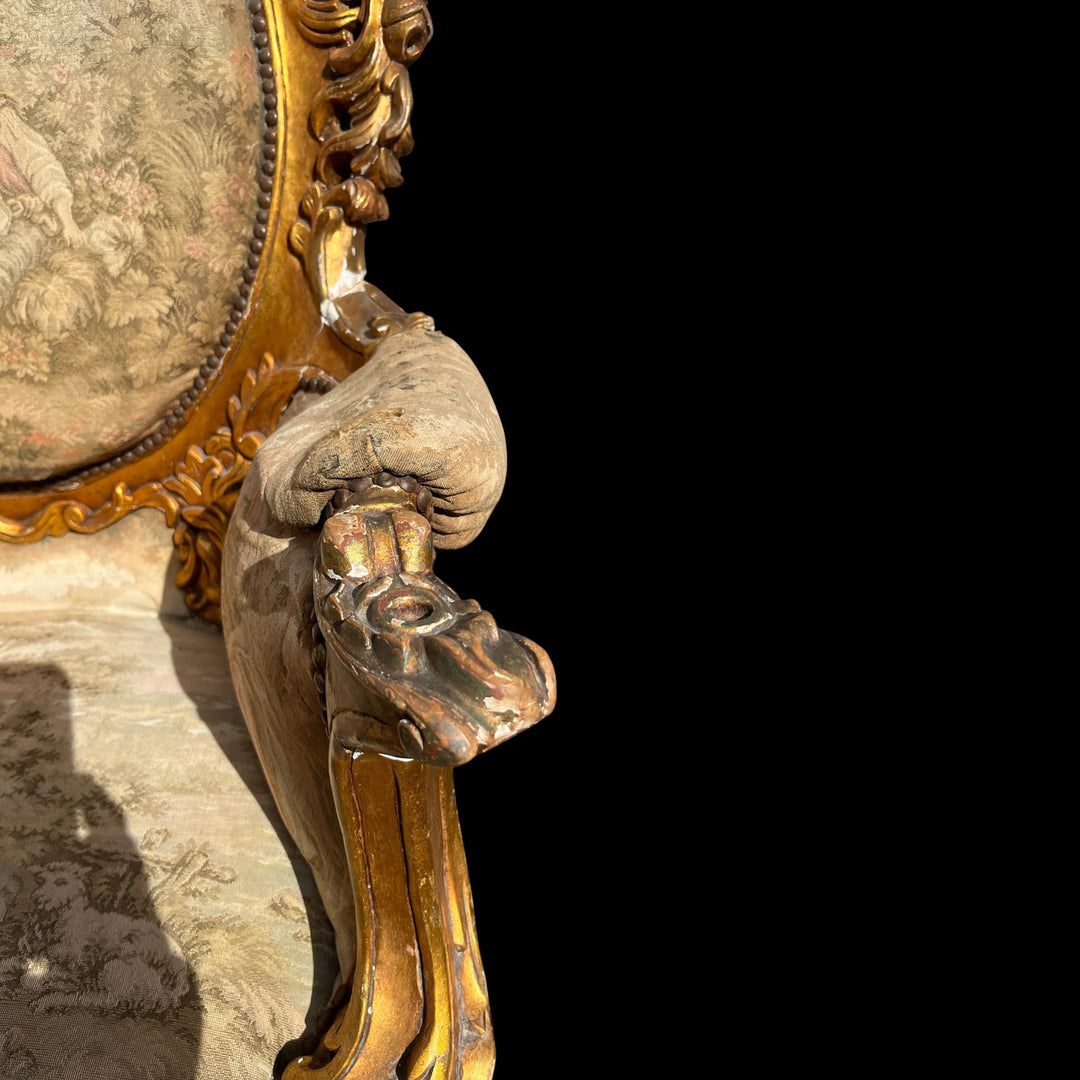 Paire de grandes bergères a oreilles Rococo en bois Allemagne ou Autriche, XIXe siècle