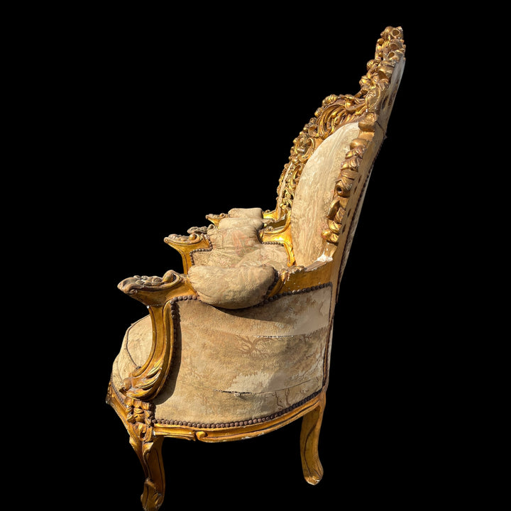 Paire de grandes bergères a oreilles Rococo en bois Allemagne ou Autriche, XIXe siècle