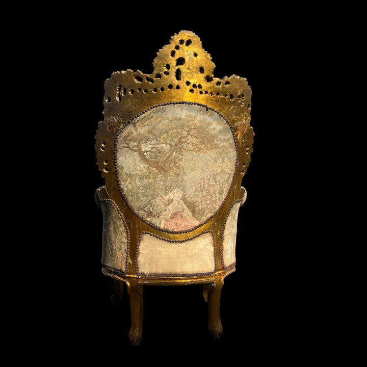 Paire de grandes bergères a oreilles Rococo en bois Allemagne ou Autriche, XIXe siècle