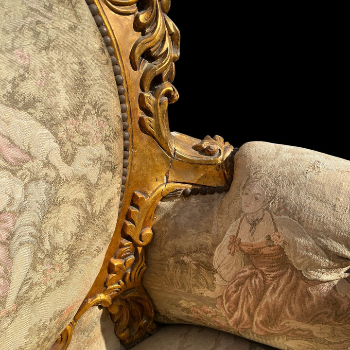 Paire de grandes bergères a oreilles Rococo en bois Allemagne ou Autriche, XIXe siècle