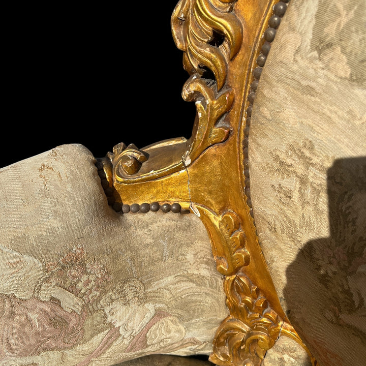 Paire de grandes bergères a oreilles Rococo en bois Allemagne ou Autriche, XIXe siècle