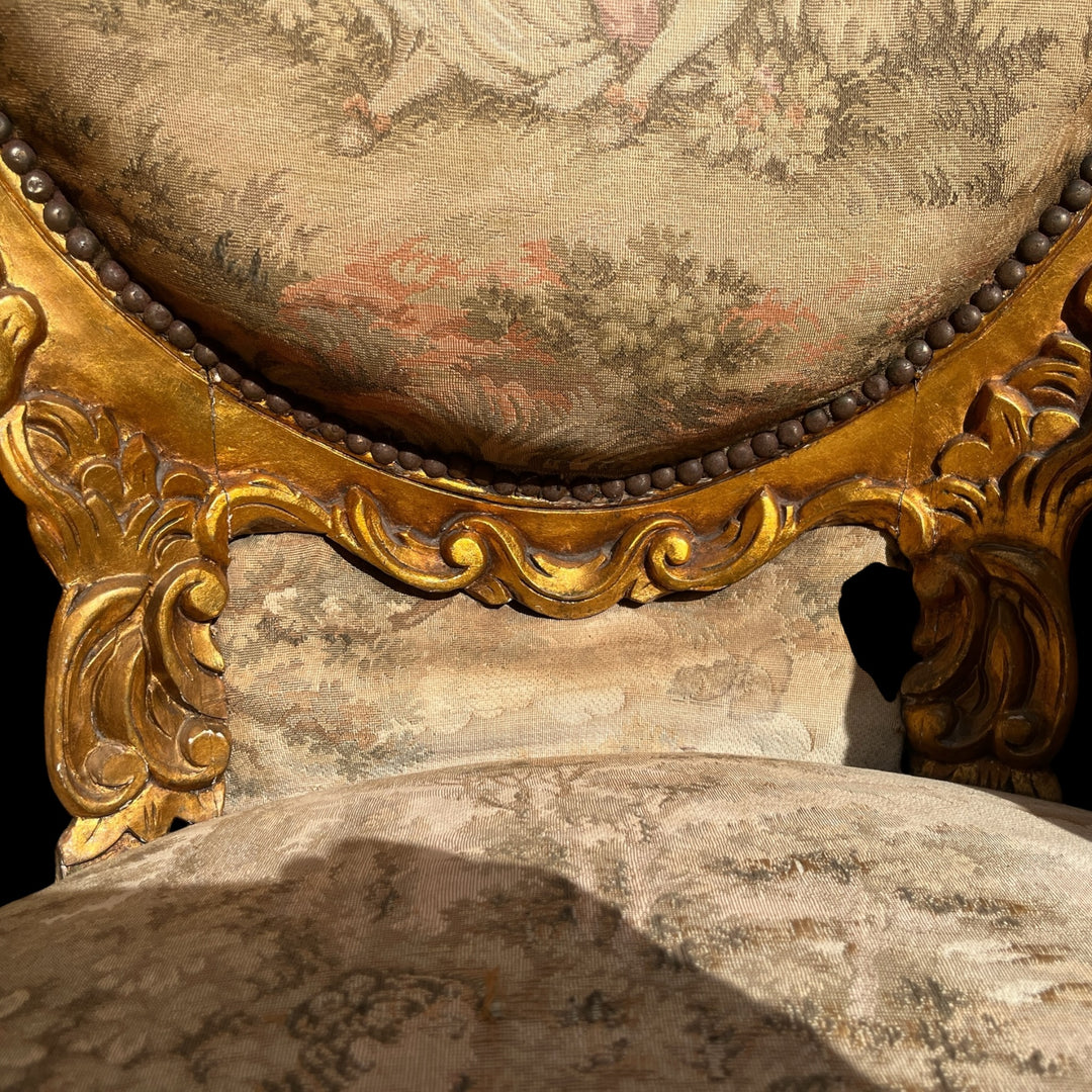 Paire de grandes bergères a oreilles Rococo en bois Allemagne ou Autriche, XIXe siècle
