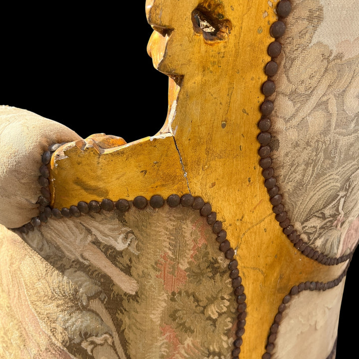 Paire de grandes bergères a oreilles Rococo en bois Allemagne ou Autriche, XIXe siècle