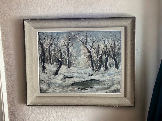 Картина Марселя Буйерона маслом на панно «Лес под снегом»