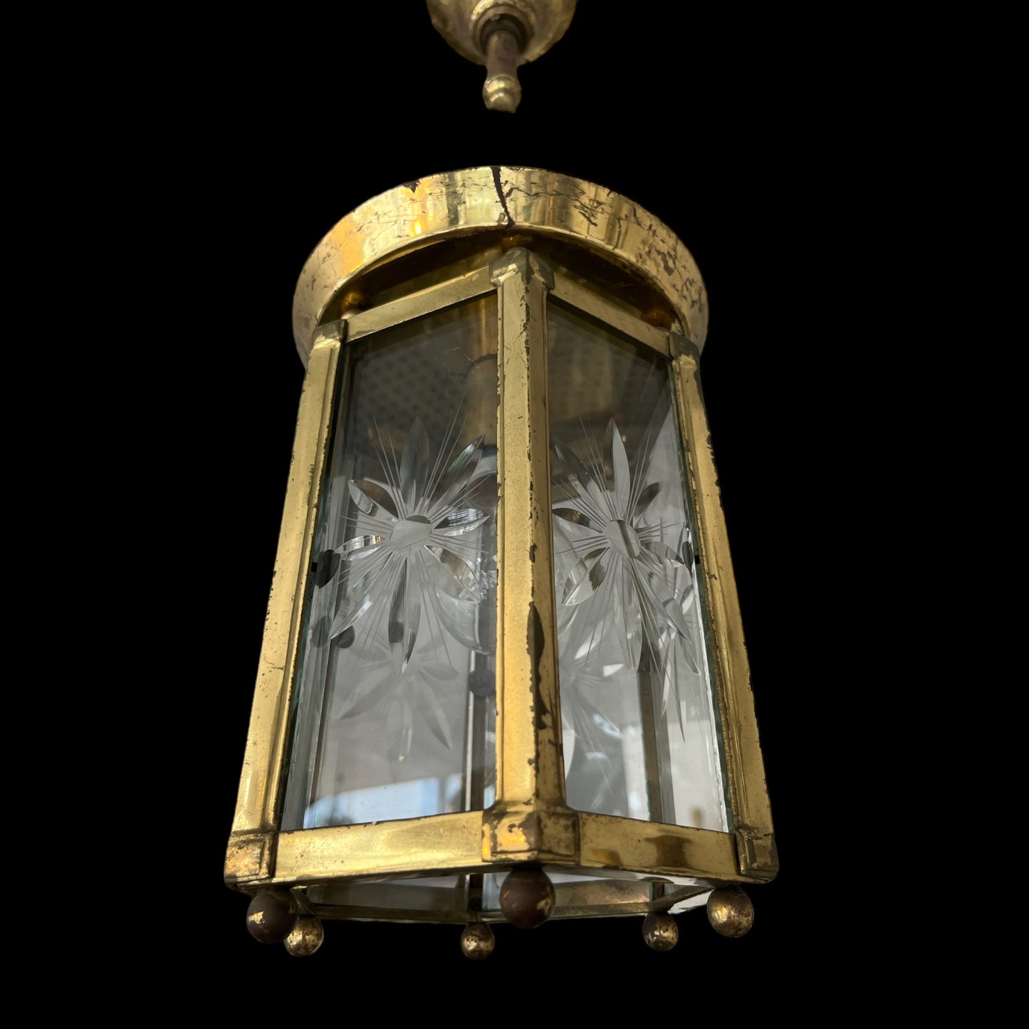 hexagonal art deco lantern in gilded iron