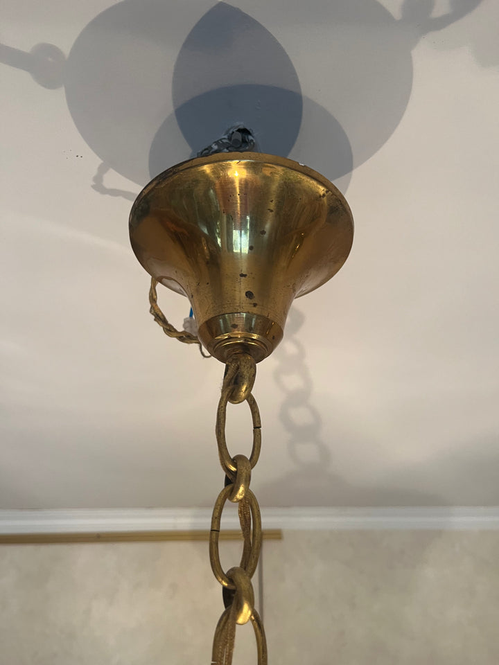 Lustre art déco en bois et cuivre doré 5 feux
