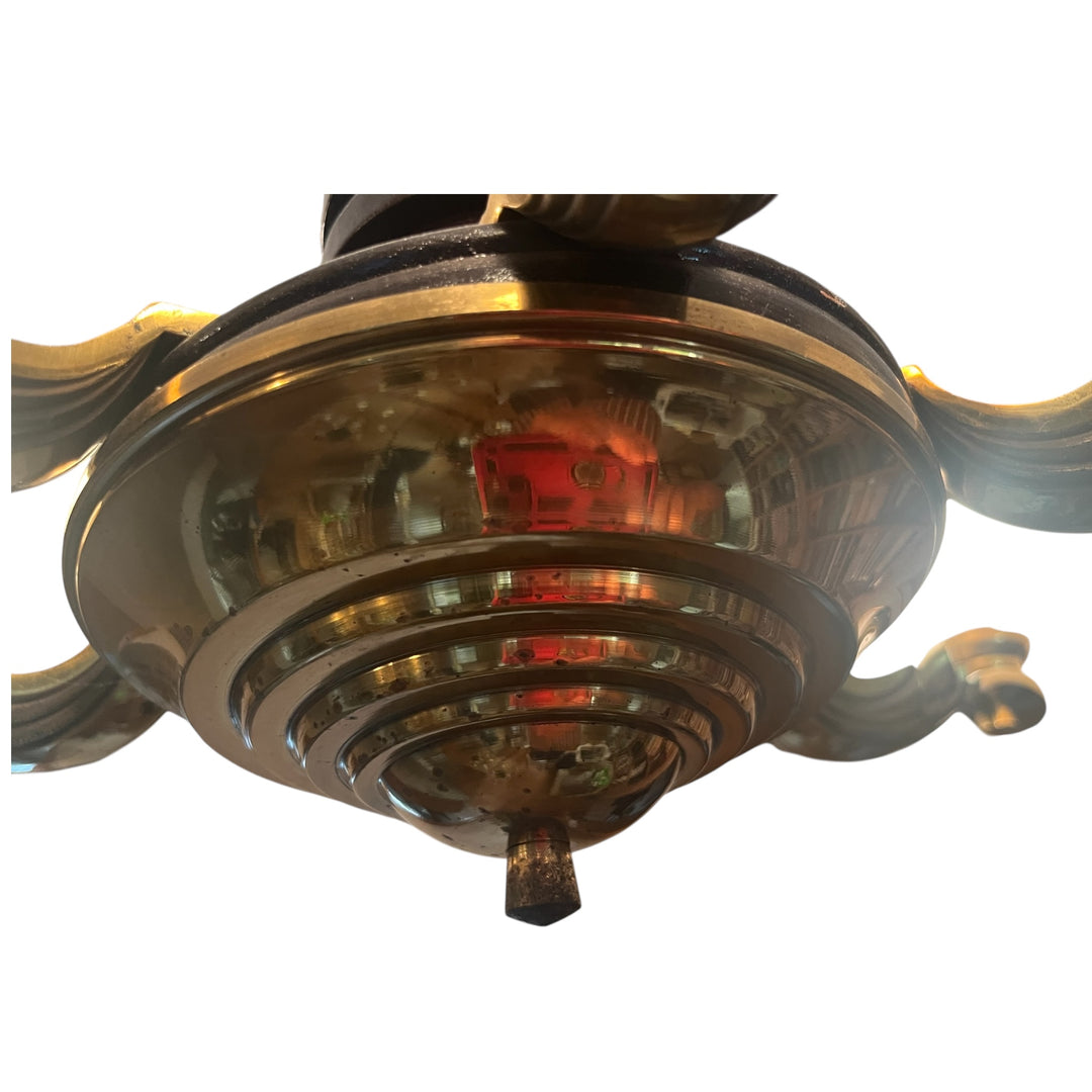 Lustre art déco en bois et cuivre doré 5 feux
