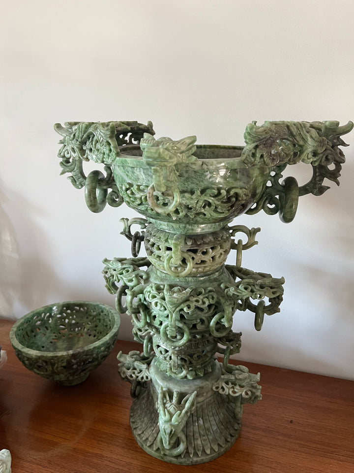 Chinese perfume burner 75 cm in serpentine early 20th century