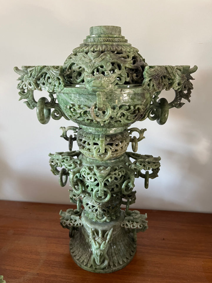 Chinese perfume burner 75 cm in serpentine early 20th century