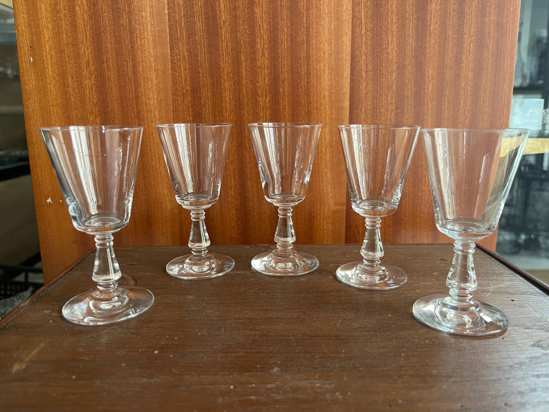 5 verres cristal à pied porto ou liqueur xixe