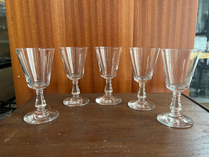 5 verres cristal à pied porto ou liqueur xixe
