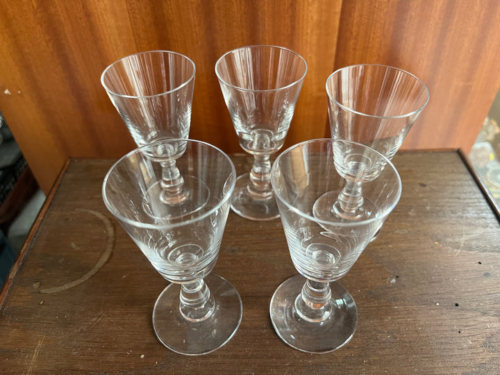 5 verres cristal à pied porto ou liqueur xixe