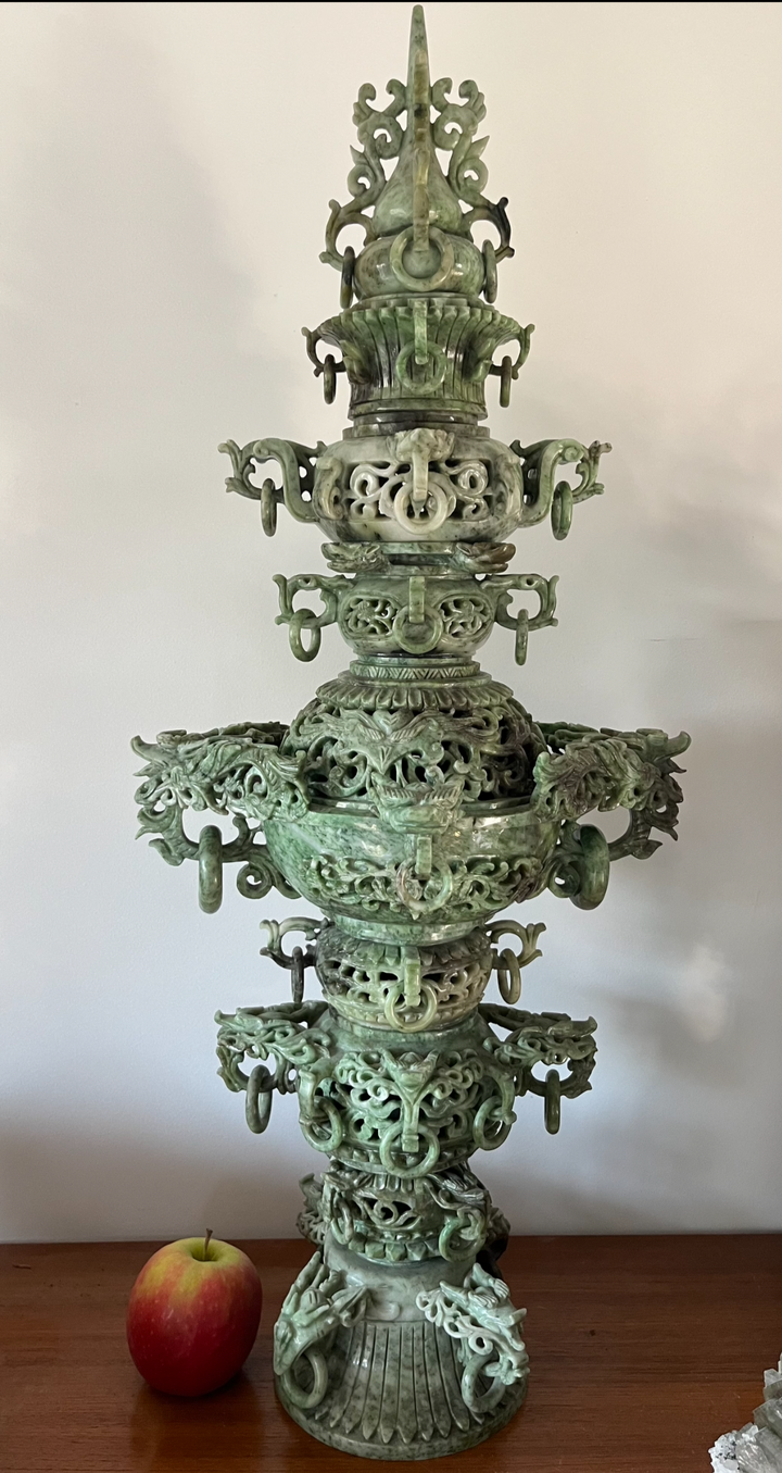 Chinese perfume burner 75 cm in serpentine early 20th century