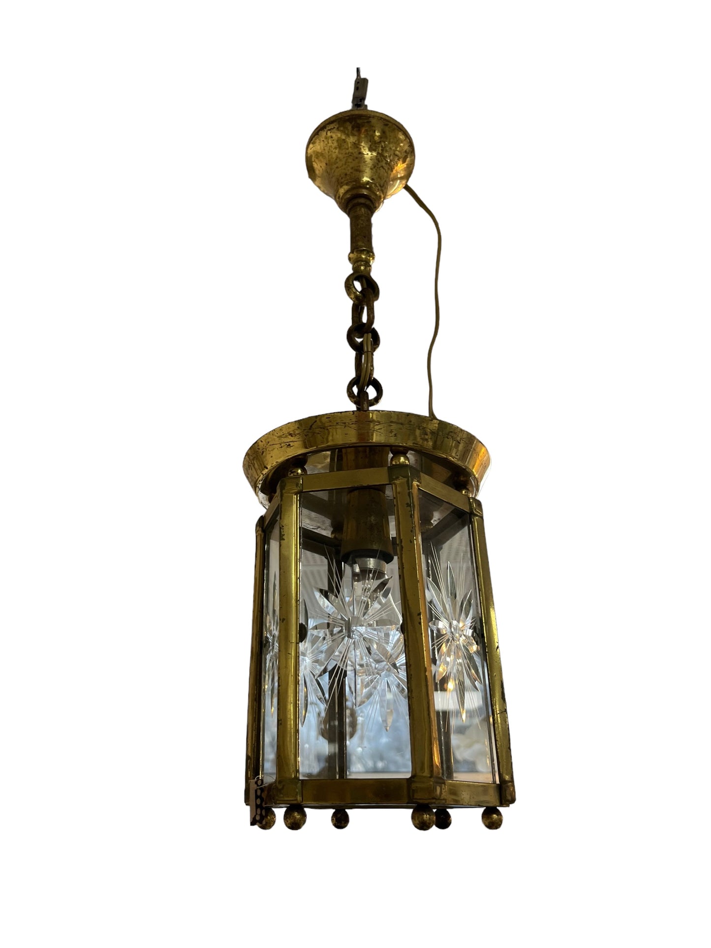 hexagonal art deco lantern in gilded iron