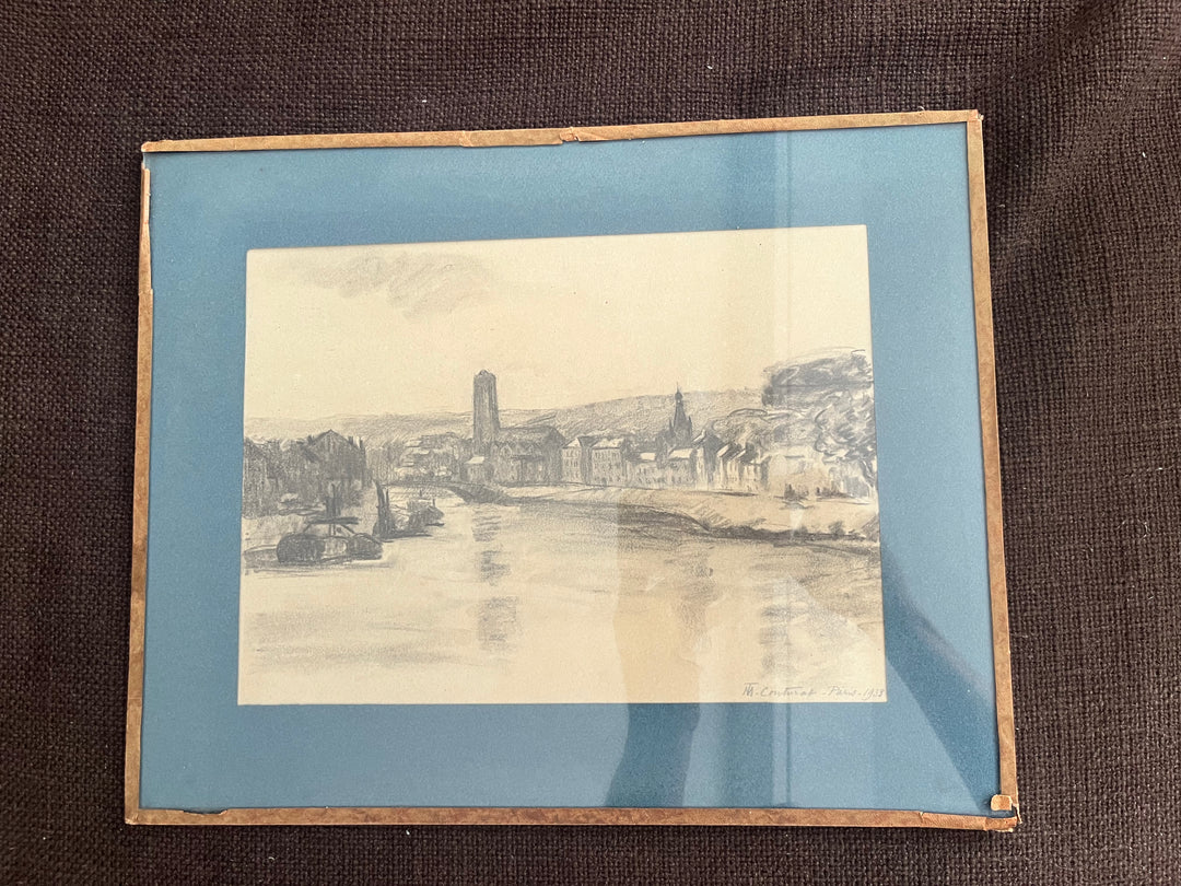 dessin au fusain du port de saint Paul Paris 1933