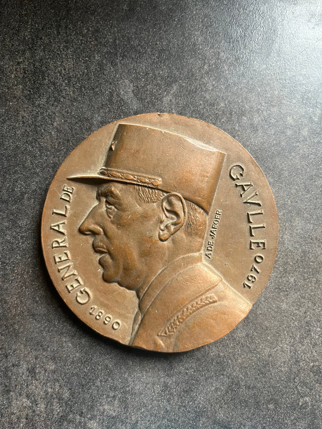 Médaille cuivre mémorial du Général De Gaulle 1972 par De Jaeger