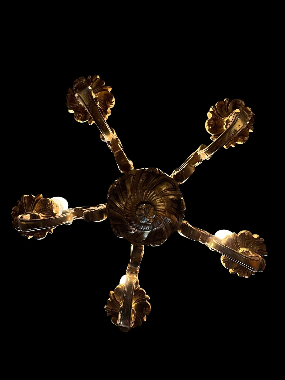lustre en bronze massif doré 5 feux style louis xv