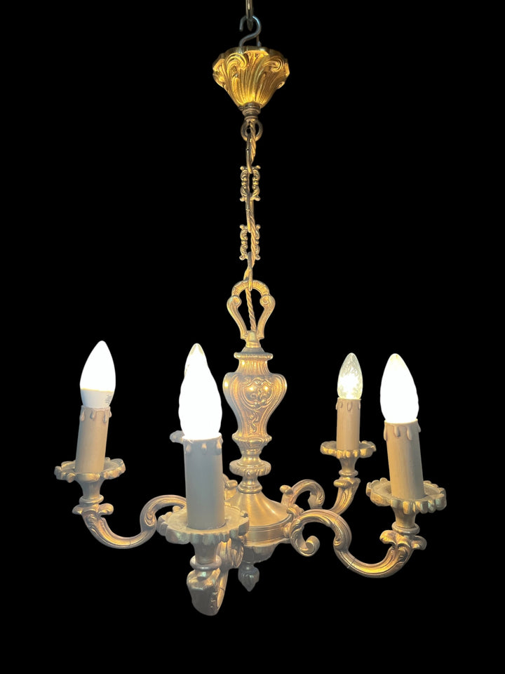 lustre en bronze massif doré 5 feux style louis xv