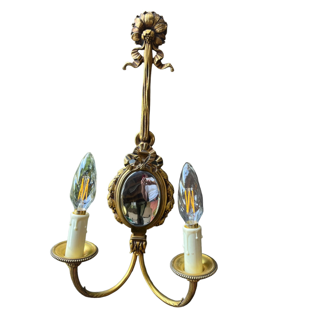 Appliques miroir style louis XVI en bronze doré et chrome