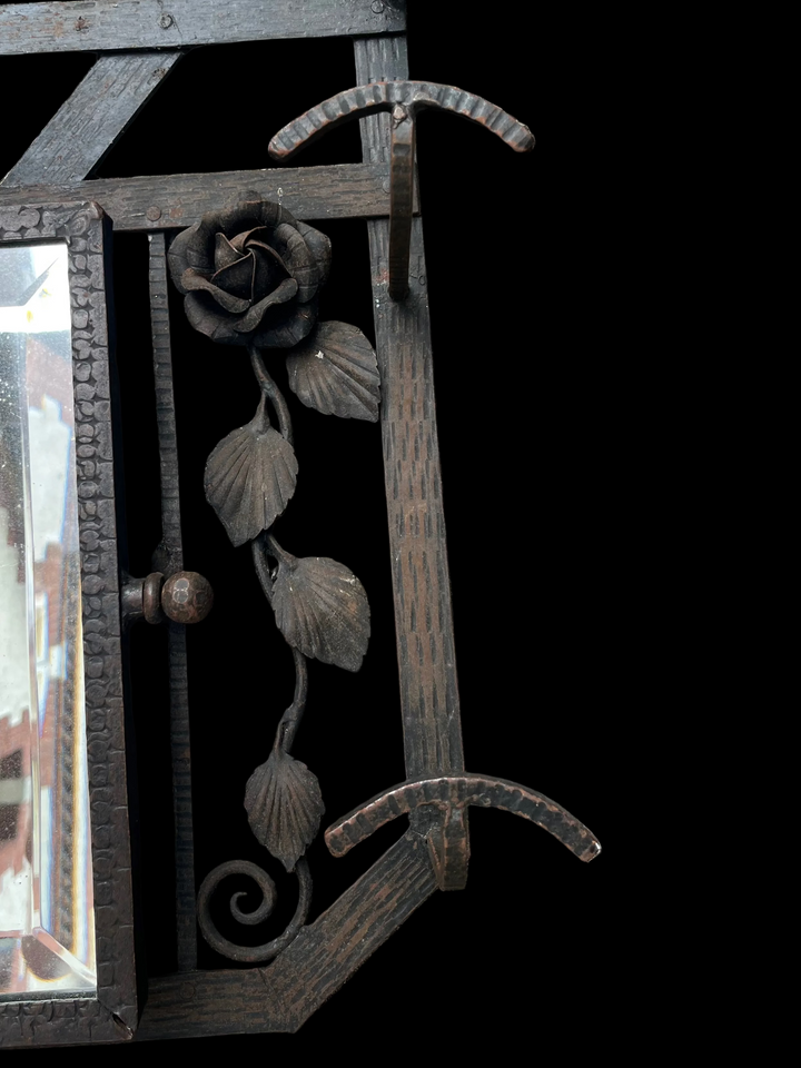 porte manteaux et parapluie art déco en fer forgé avec miroir