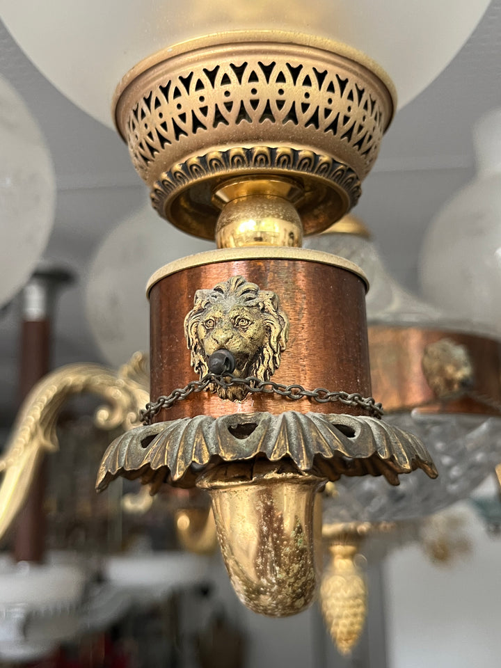 lustre 6 feux têtes de lion maison Mathieu Fall style napoléon 3