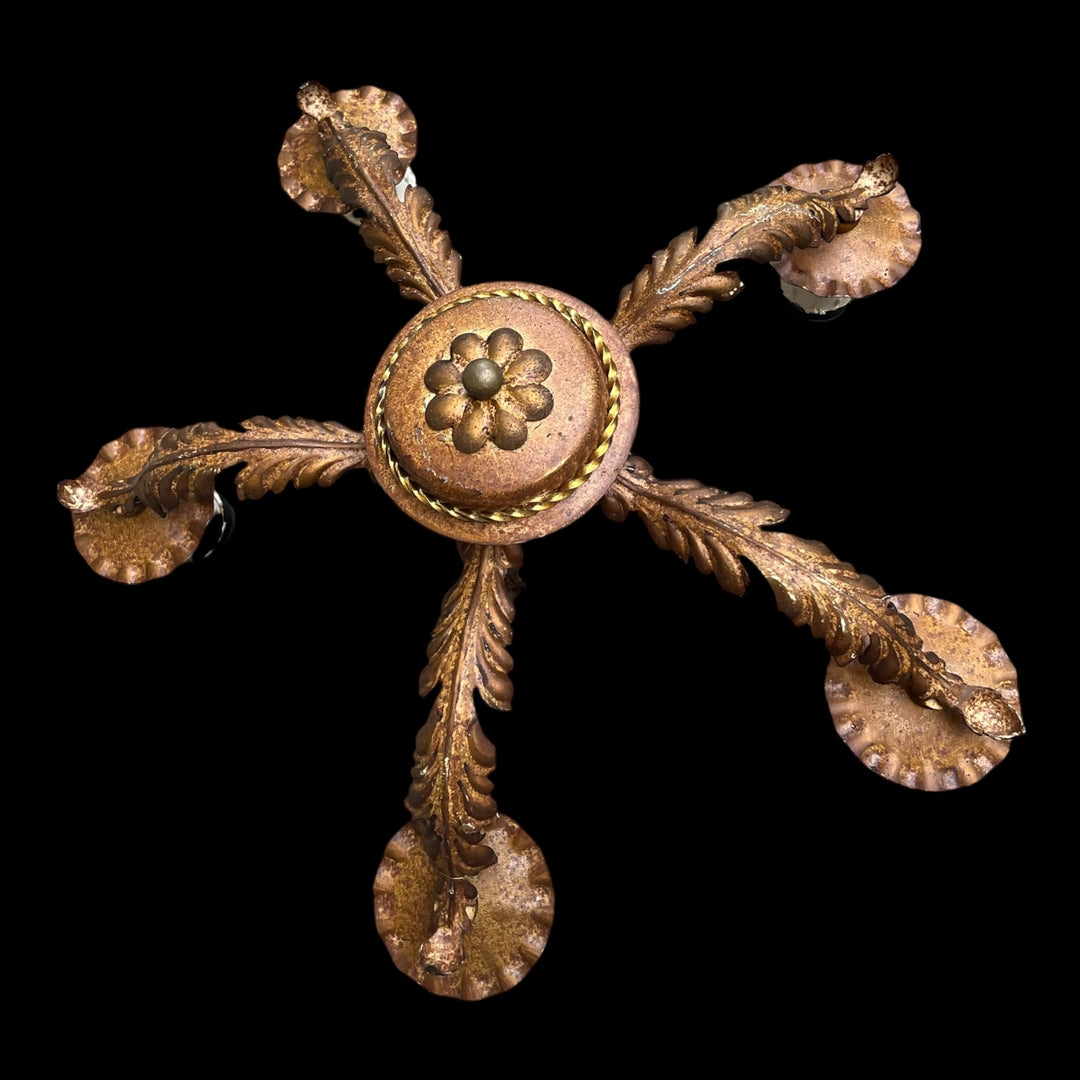 lustre fer forgé patine aux feuilles 5 feux