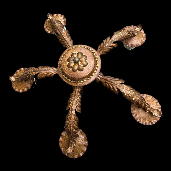lustre fer forgé patine aux feuilles 5 feux