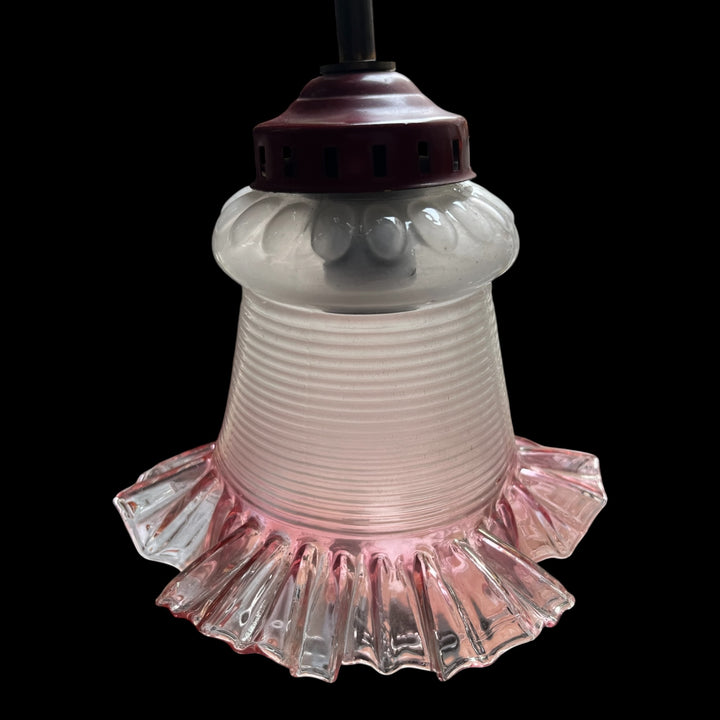 Lustre en porcelaine 3 feux roses