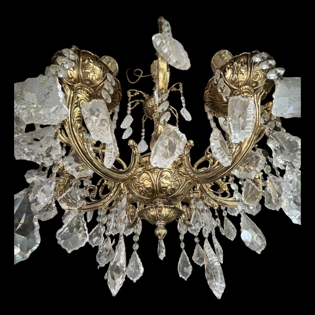 lustre à pampilles cristal de bohème en bronze a 6 feux