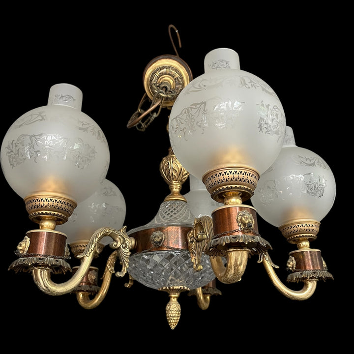 lustre 6 feux têtes de lion maison Mathieu Fall style napoléon 3