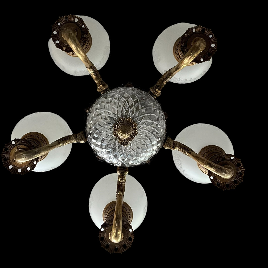 lustre 6 feux têtes de lion maison Mathieu Fall style napoléon 3