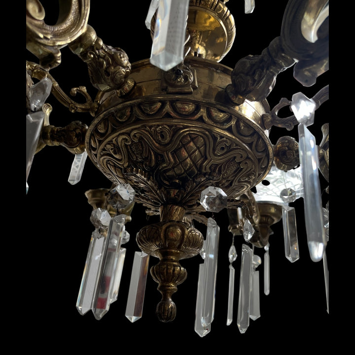 lustre en bronze style charles x à 9 feux et 6 coupoles