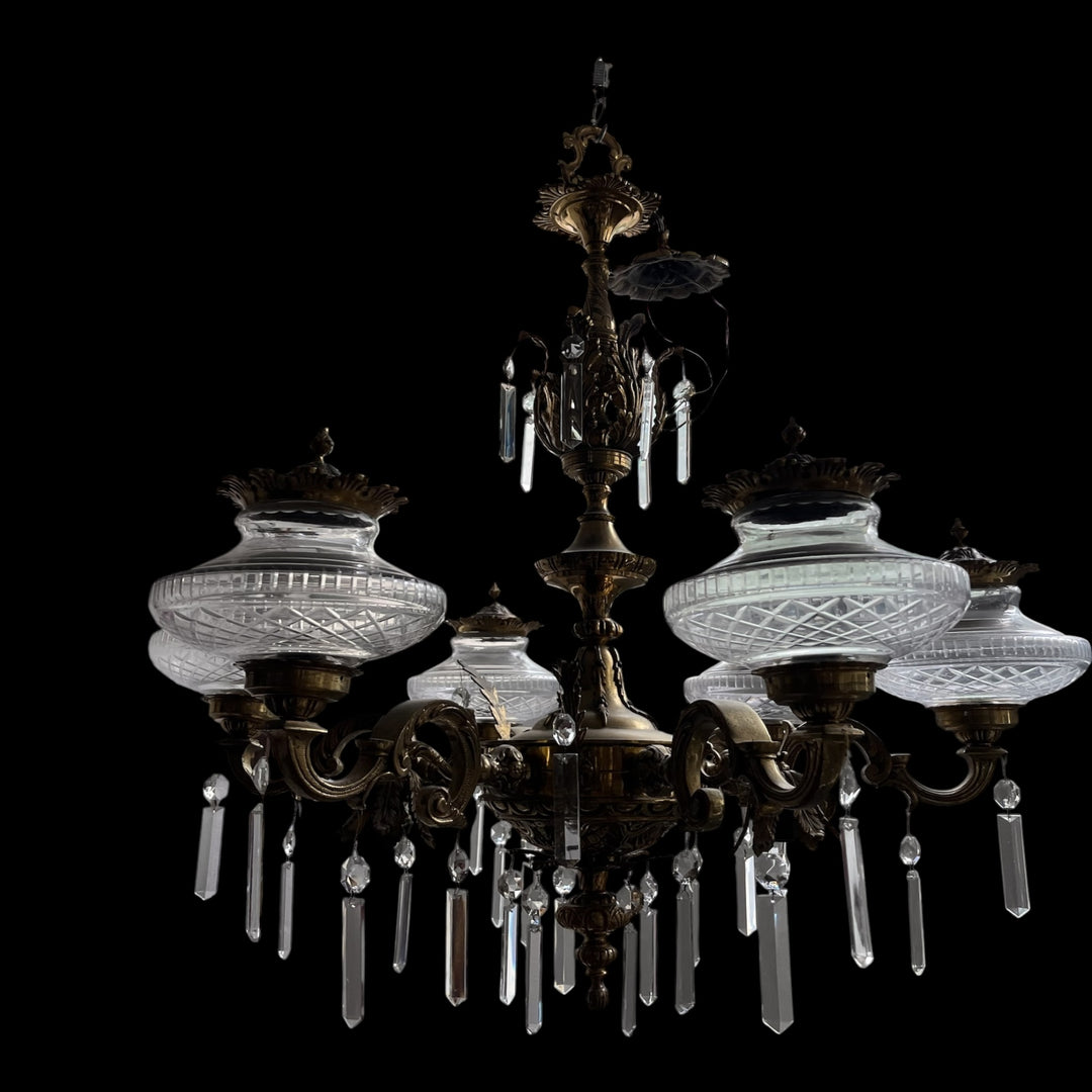 lustre en bronze style charles x à 9 feux et 6 coupoles