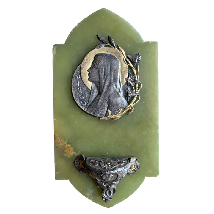 Benitier Art Nouveau La Virgin Virgo в Lys On Onyx Green