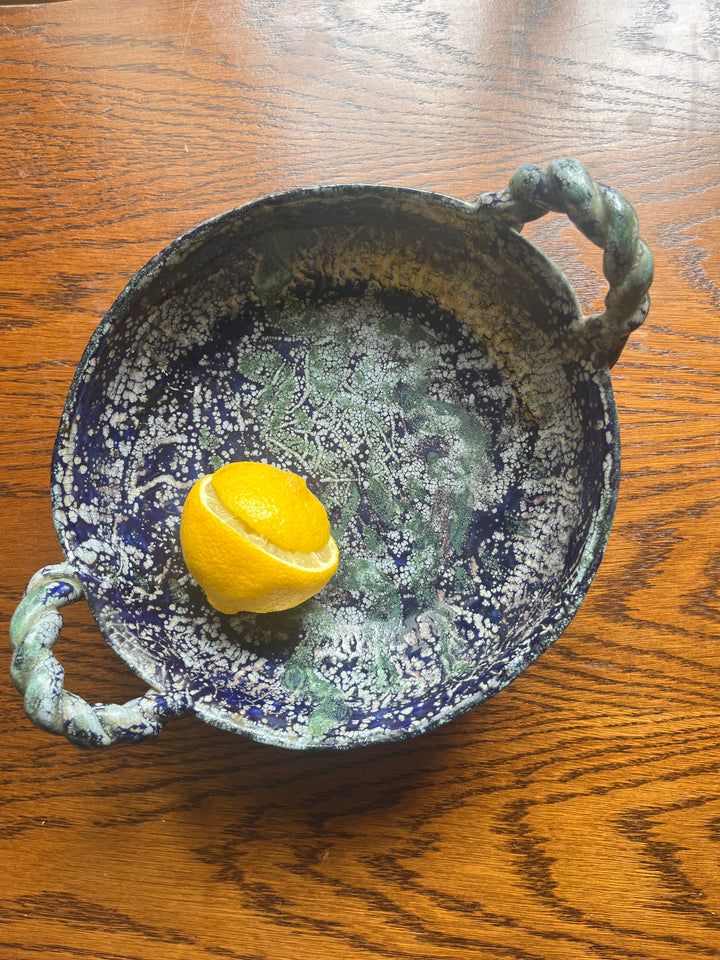 Coupe à fruits bleue et verte années 1990