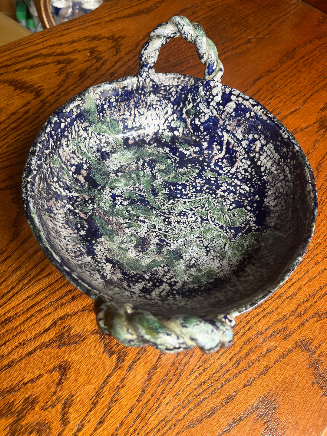 Coupe à fruits bleue et verte années 1990