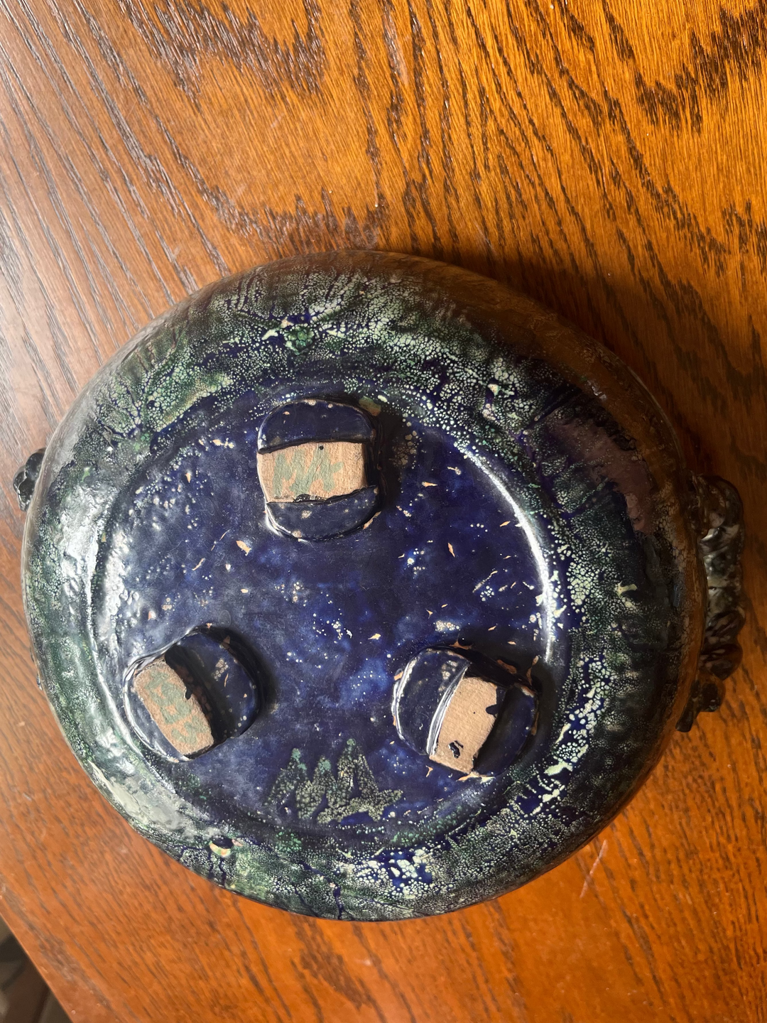 Coupe à fruits bleue et verte années 1990