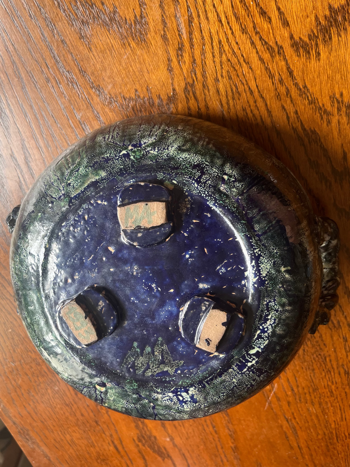Coupe à fruits bleue et verte années 1990